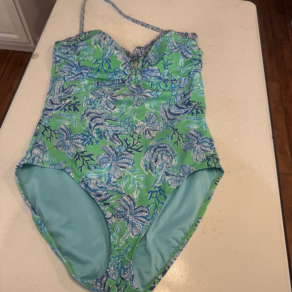 Lilly Pulitzer Green & Blue Floral One-Piece Swimsuit